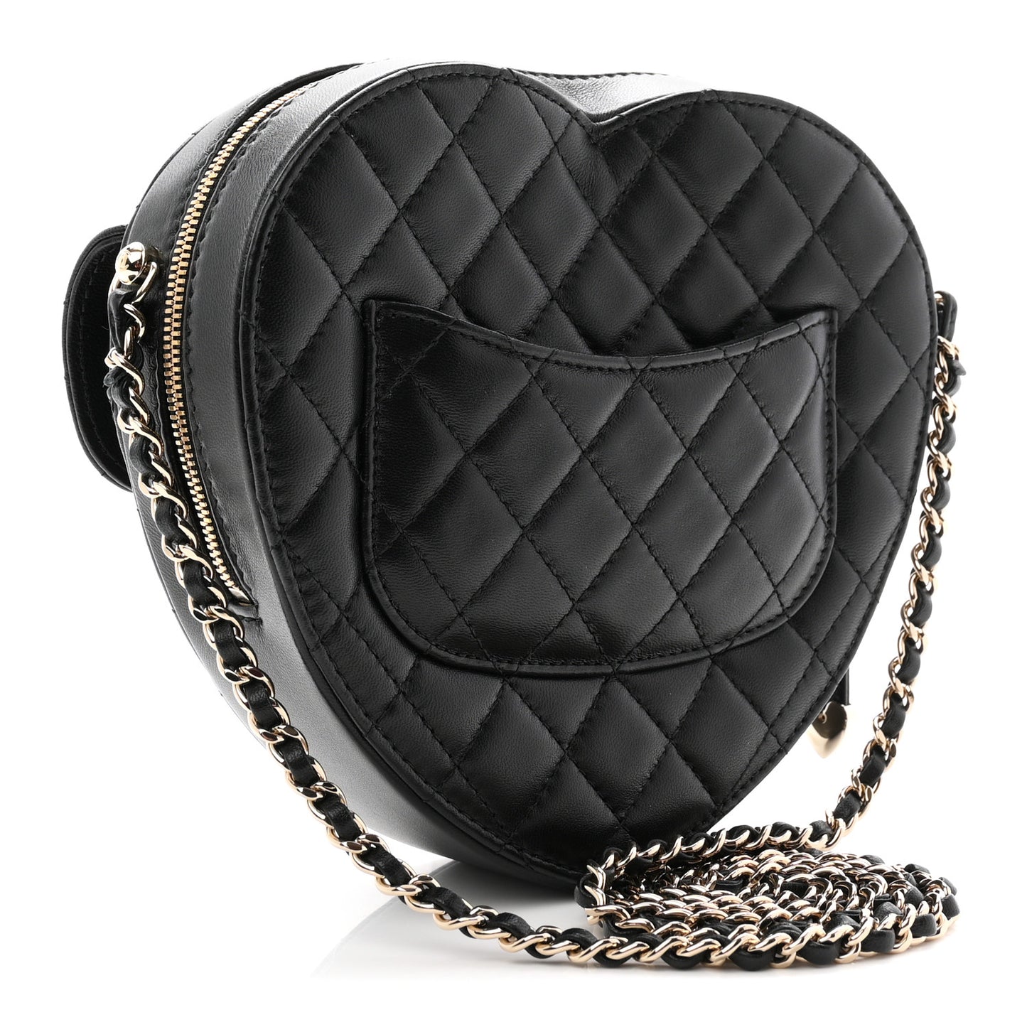 Lambskin Quilted Large CC In Love Heart Bag Black