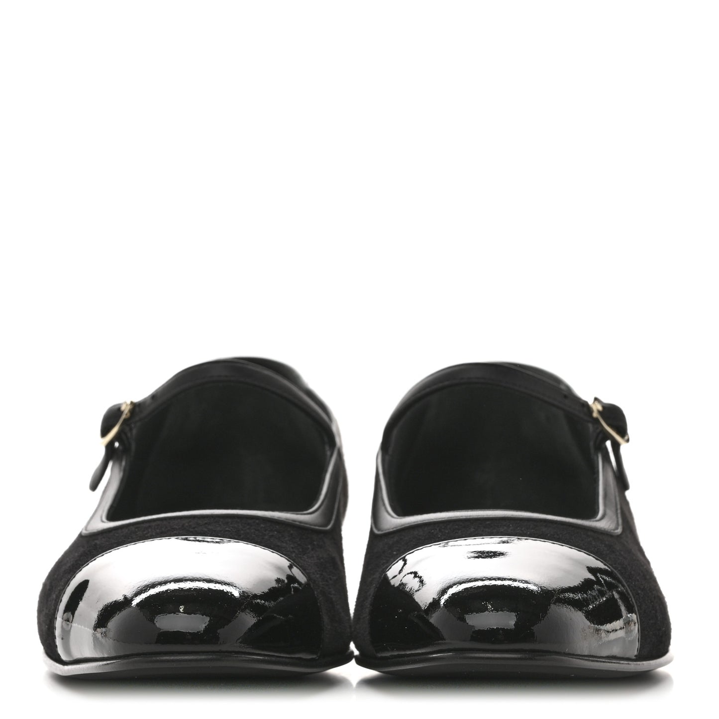 Suede Kidskin Lambskin Patent Calfskin Cap Toe CC Mary Jane Flats 39.5 Black