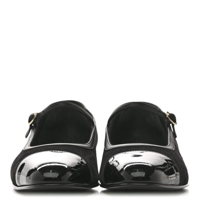 Chanel Suede Kidskin Lambskin Patent Calfskin Cap Toe CC Mary Jane Flats 39.5 Black 3 of 9