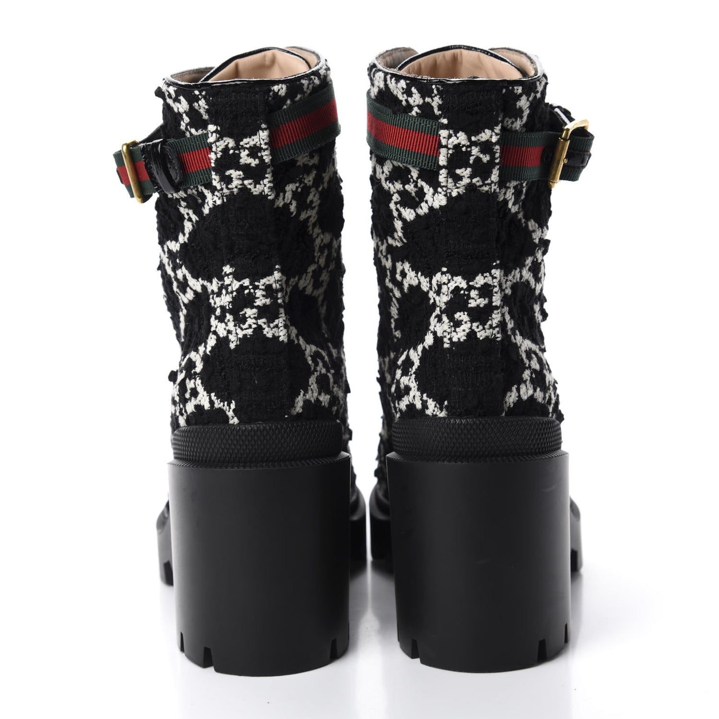 Tweed GG Monogram Lace Up Combat Ankle Boots 38 Black