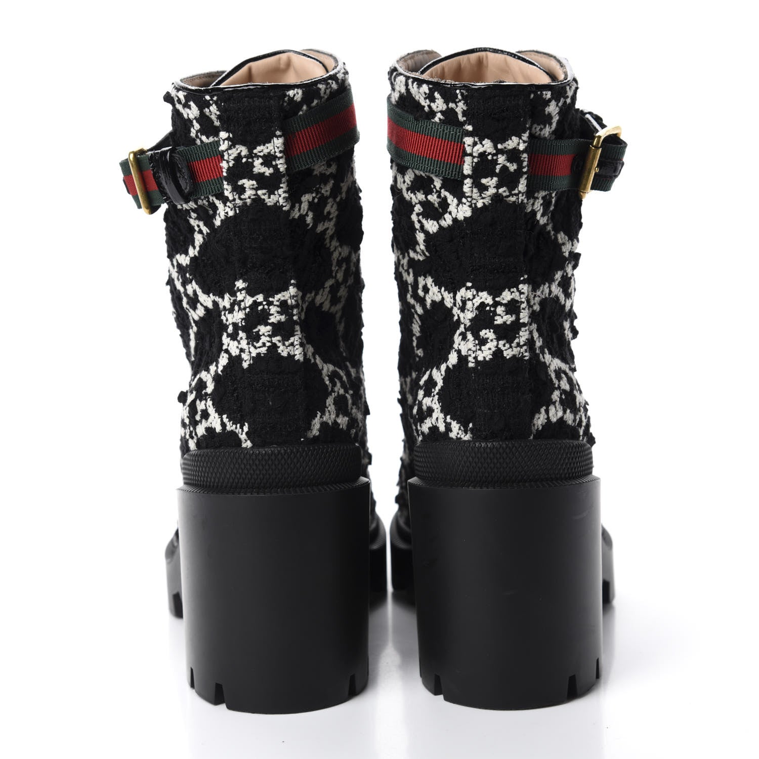 Gucci Tweed GG Monogram Lace Up Combat Ankle Boots 38 Black 5 of 12