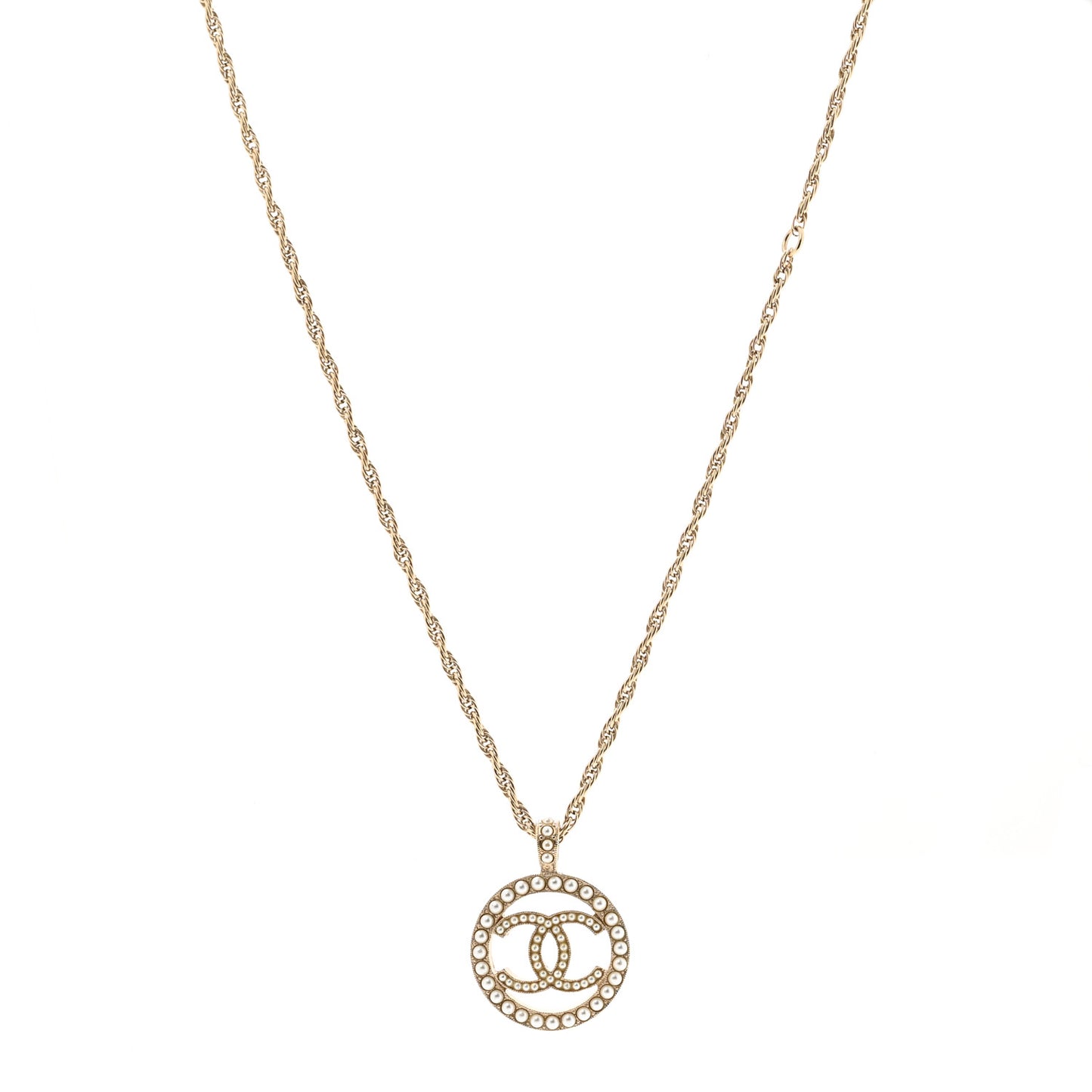 Pearl CC Round Pendant Necklace Gold