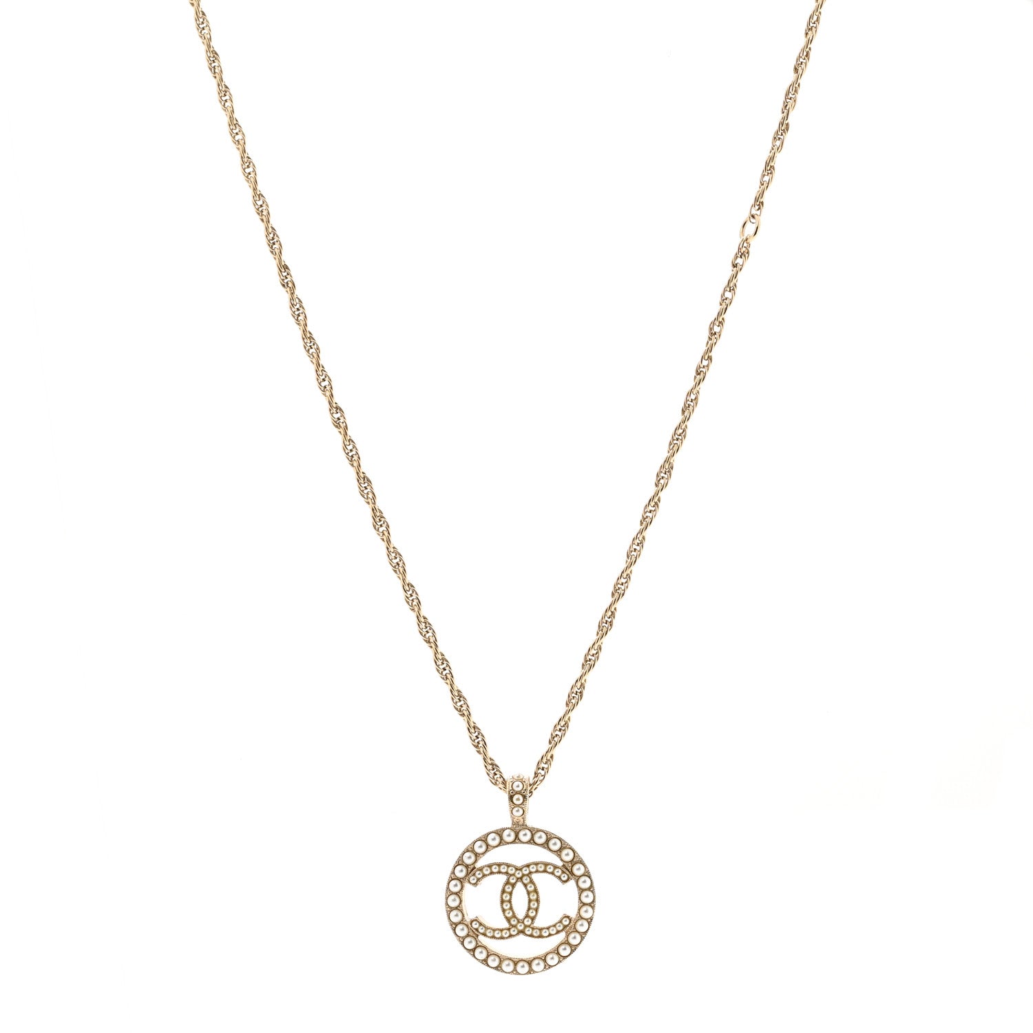 Chanel Pearl CC Round Pendant Necklace Gold 1 of 7