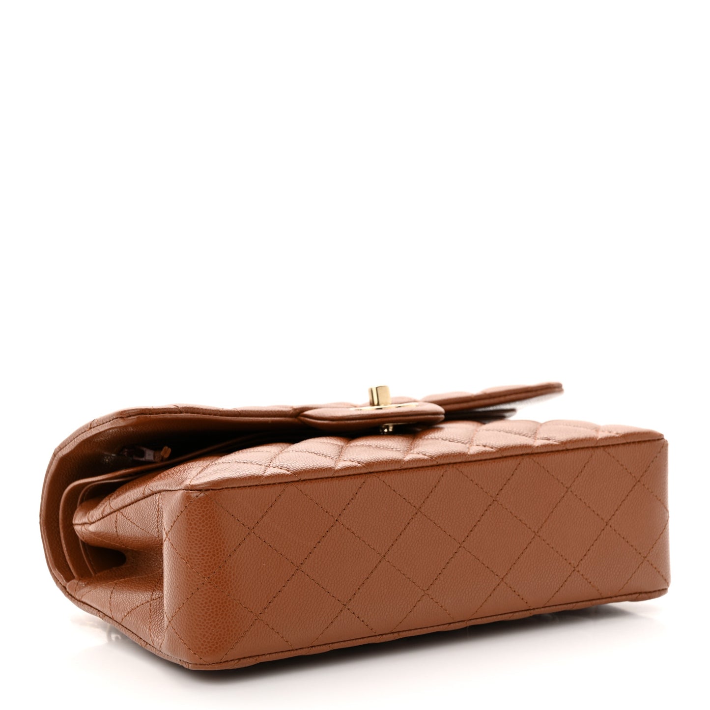 Caviar Quilted Small Double Flap Light Brown