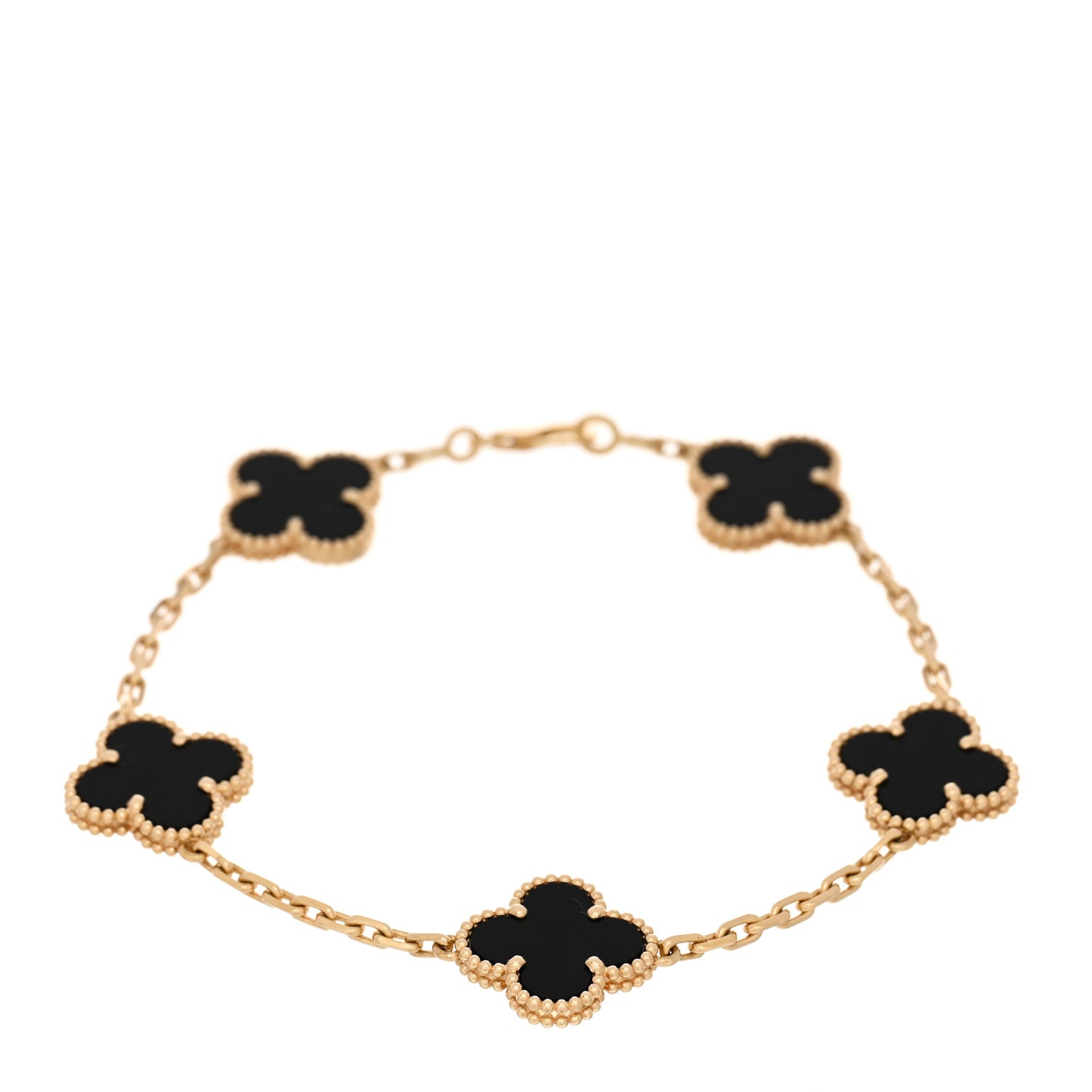 18K Yellow Gold Black Onyx 5 Motifs Vintage Alhambra Bracelet