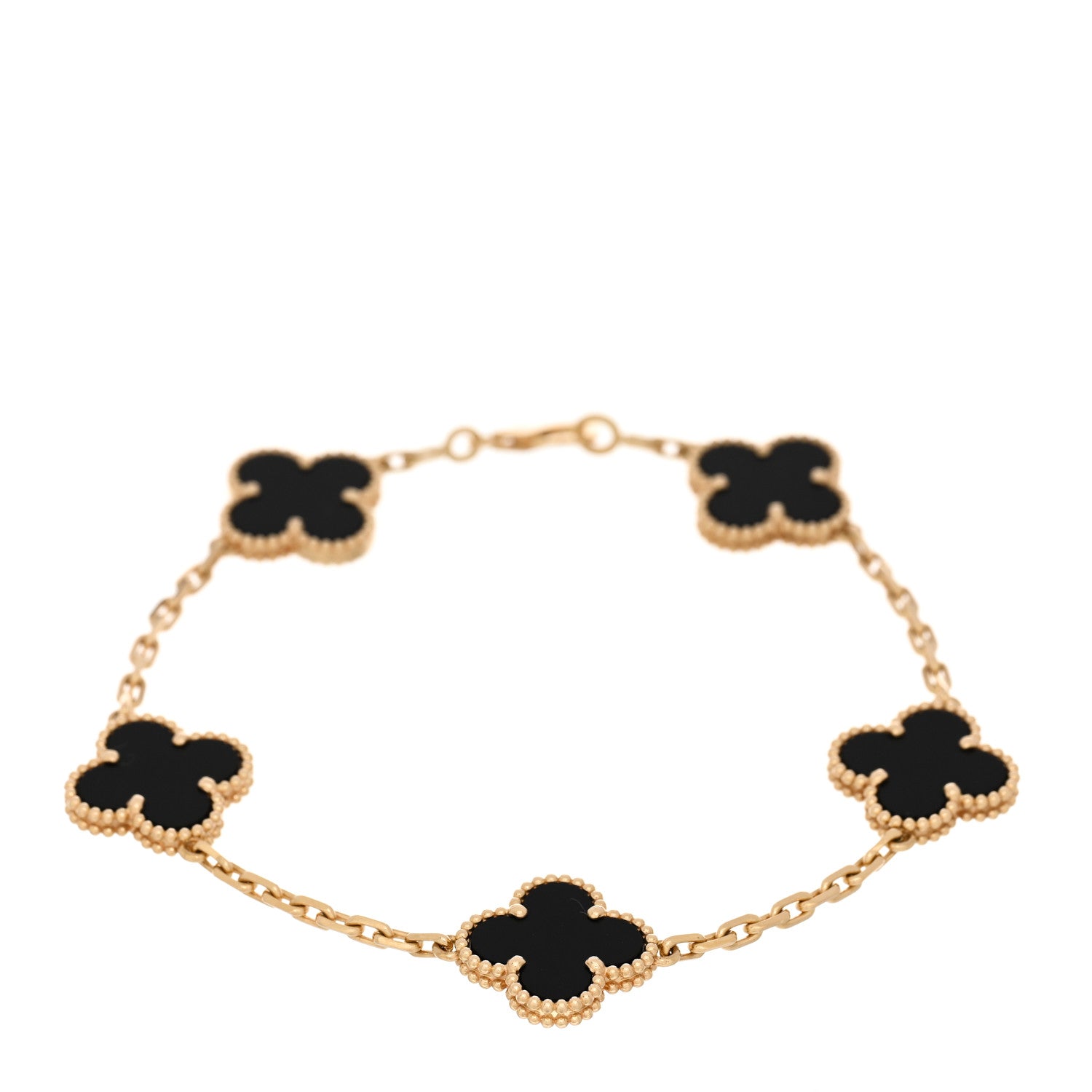Van Cleef & Arpels 18K Yellow Gold Black Onyx 5 Motifs Vintage Alhambra Bracelet 1 of 4
