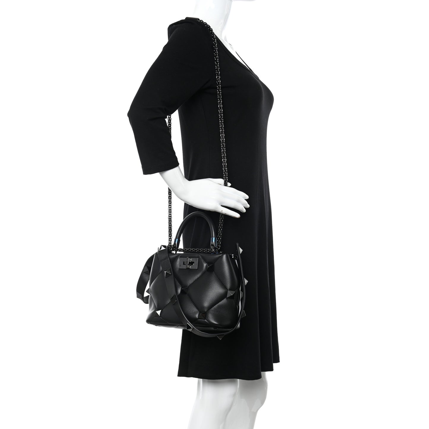 Nappa Monochrome Small Roman Stud The Handle Bag Black