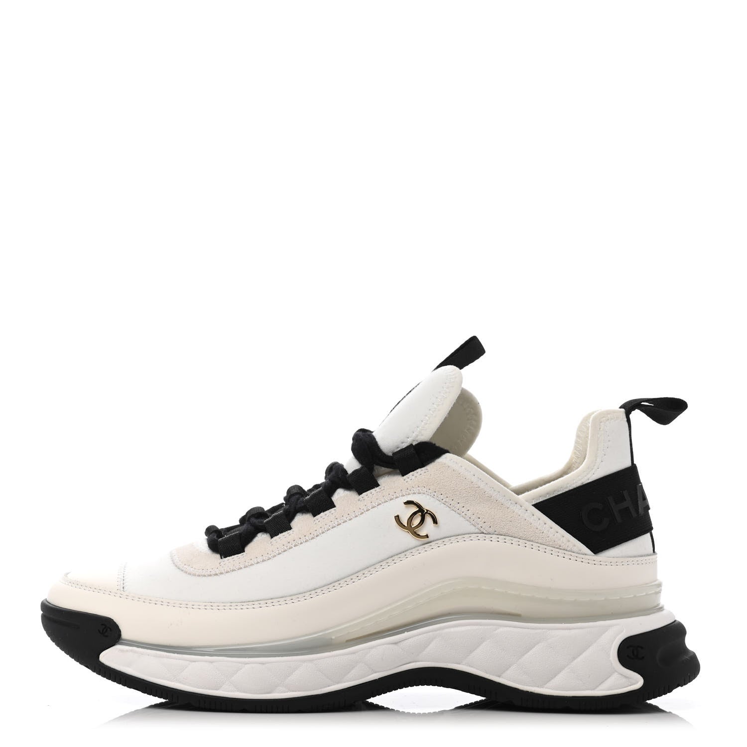 Chanel Velvet Calfskin Mixed Fibers CC Sneakers 38.5 Ivory Black 1 of 4