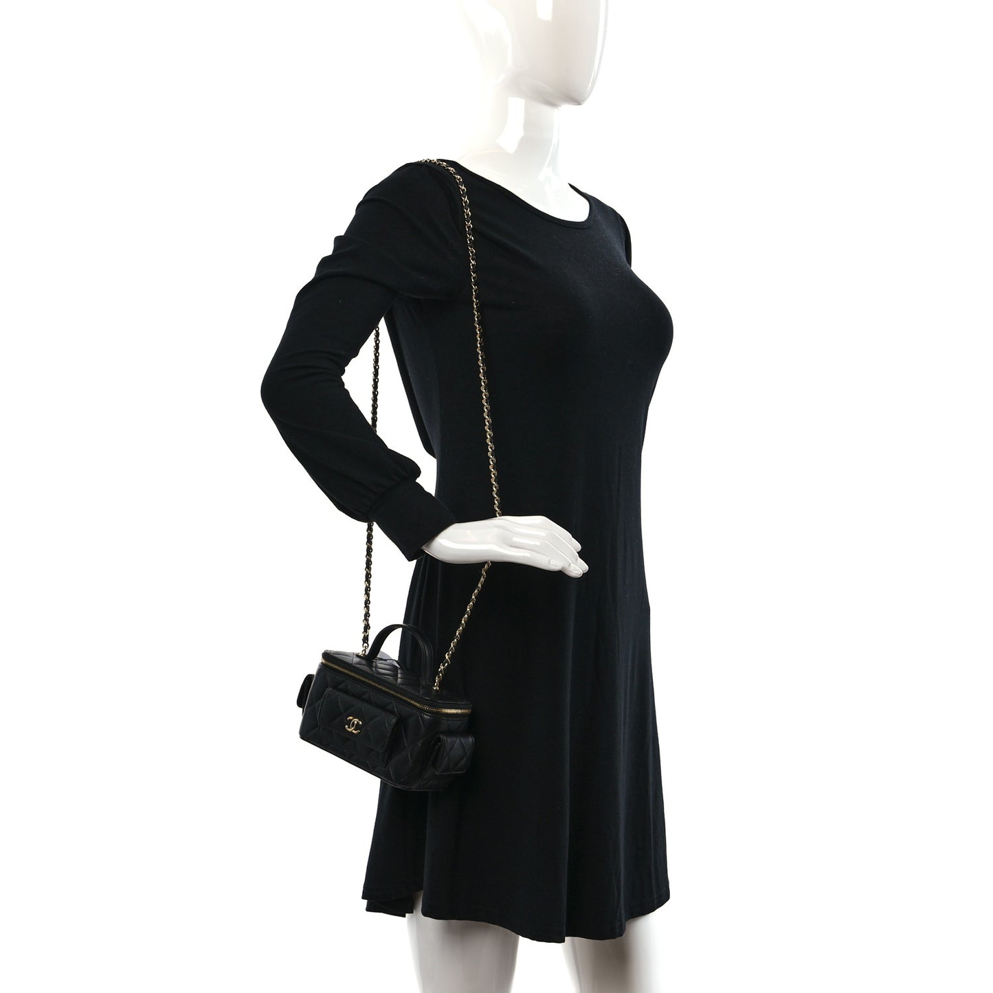 Caviar Quilted Polly Pocket East West Top Vanity With Chain Black