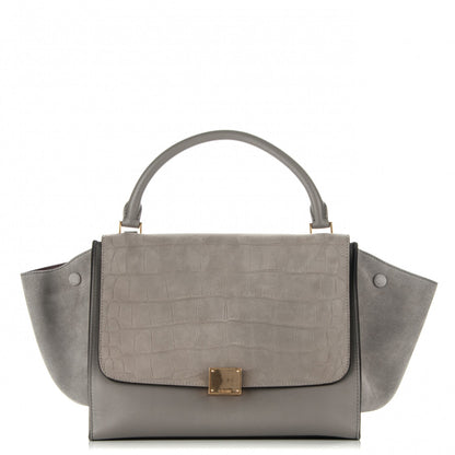 Celine Crocodile Embossed Nubuck Medium Trapeze Grey 1 of 7