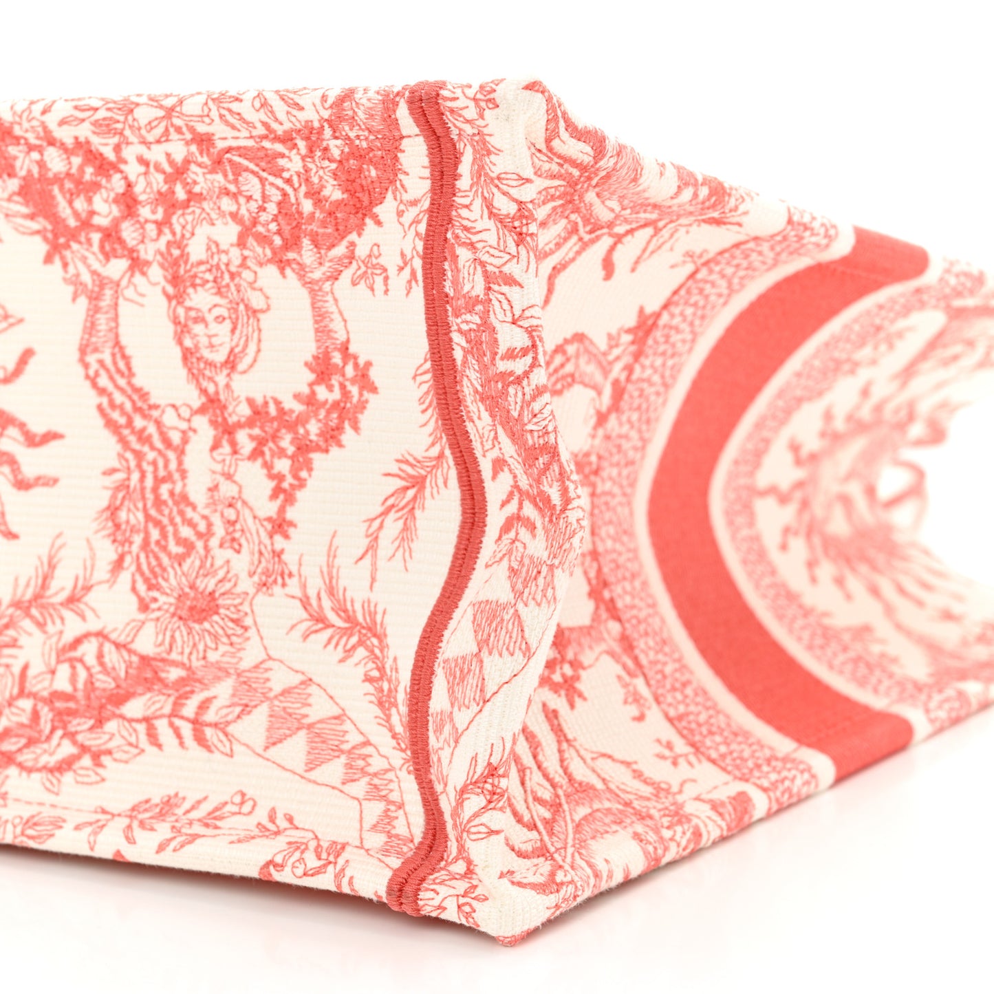 Canvas Embroidered Medium Toile de Jouy Soleil Book Tote Coral