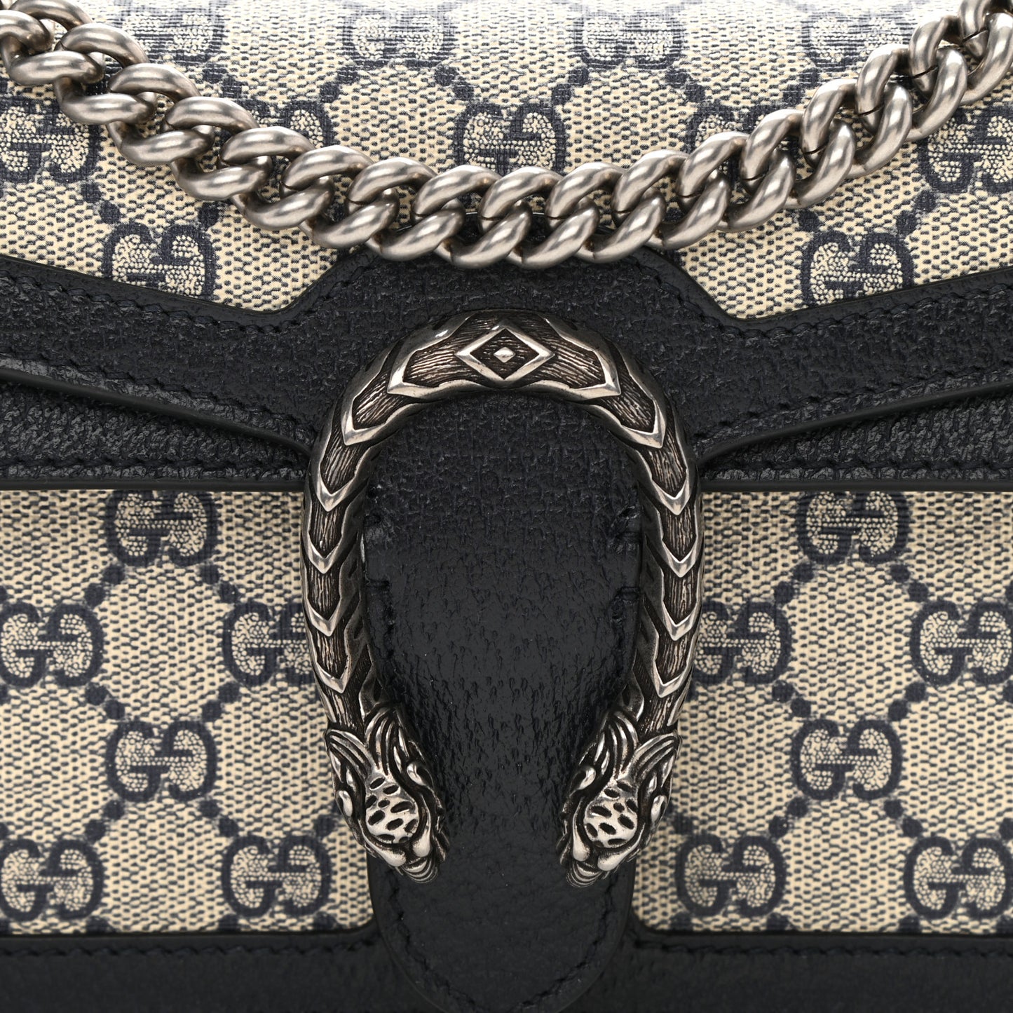 GG Supreme Monogram Textured Dollar Calfskin Small Rectangular Dionysus Shoulder Bag Beige Blue