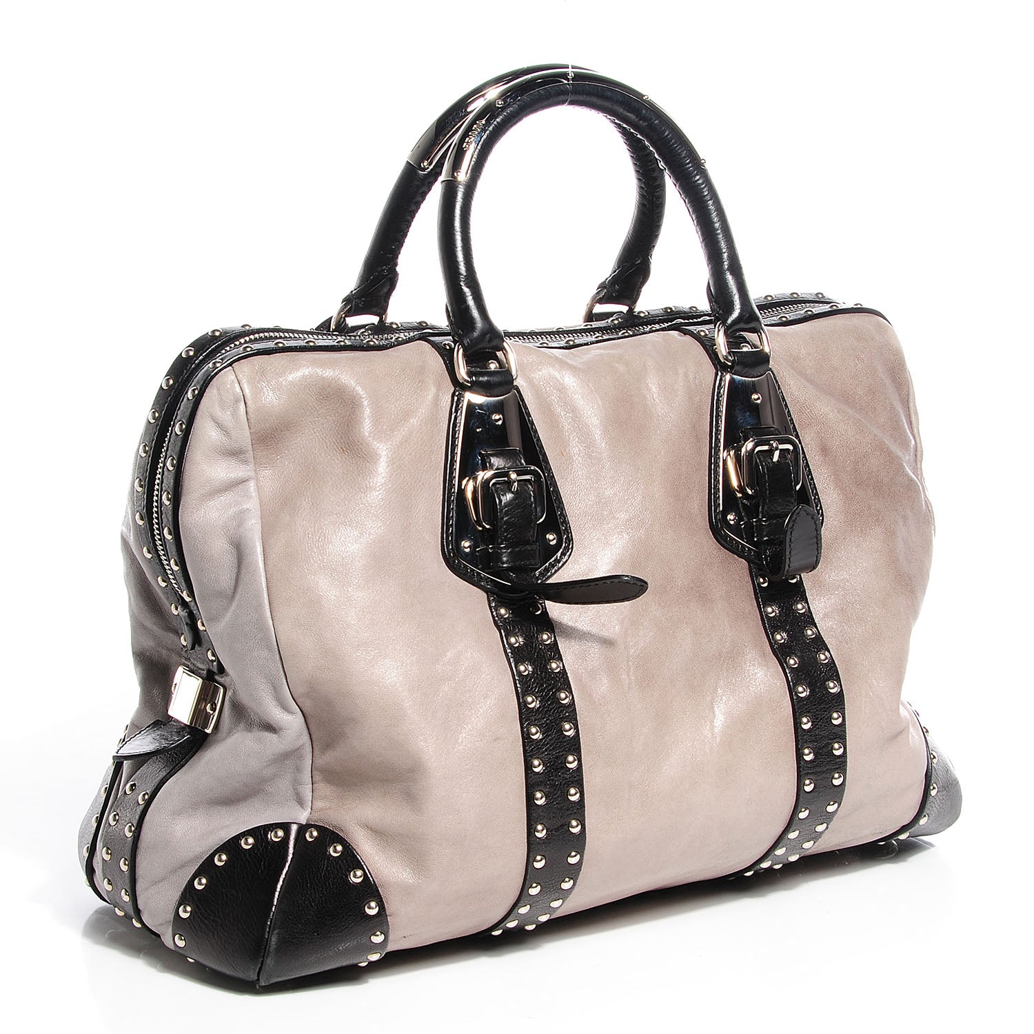 Prada Glace Calf Studded Large Trunk Bag Fumo Black 3 of 11