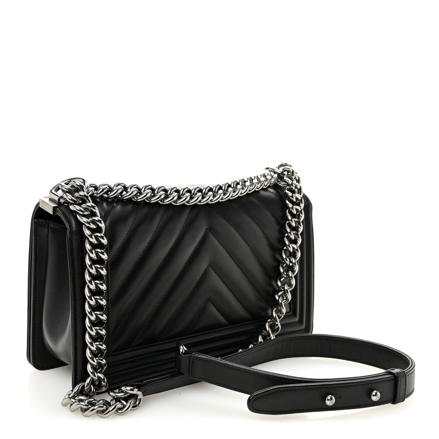 Lambskin Chevron Quilted Medium Boy Flap Black