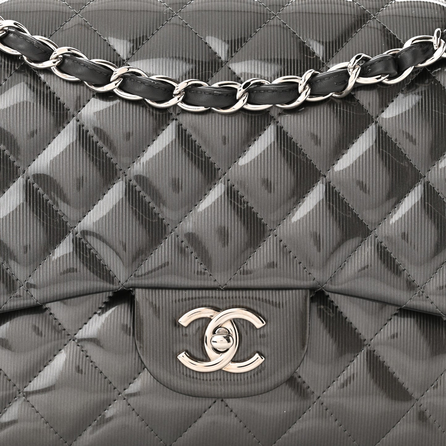 Striated Patent Quilted Jumbo Double Flap Grey