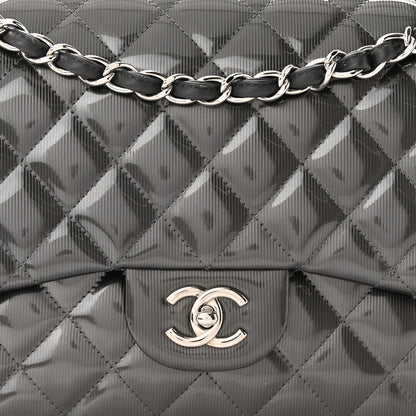 Chanel Striated Patent Quilted Jumbo Double Flap Grey 8 of 13