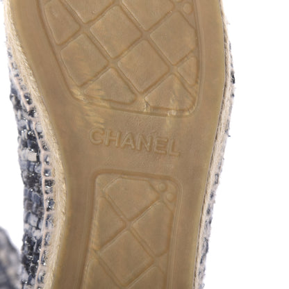 Chanel Metallic Tweed Lambskin CC Espadrilles 39 Blue Black Silver 8 of 9