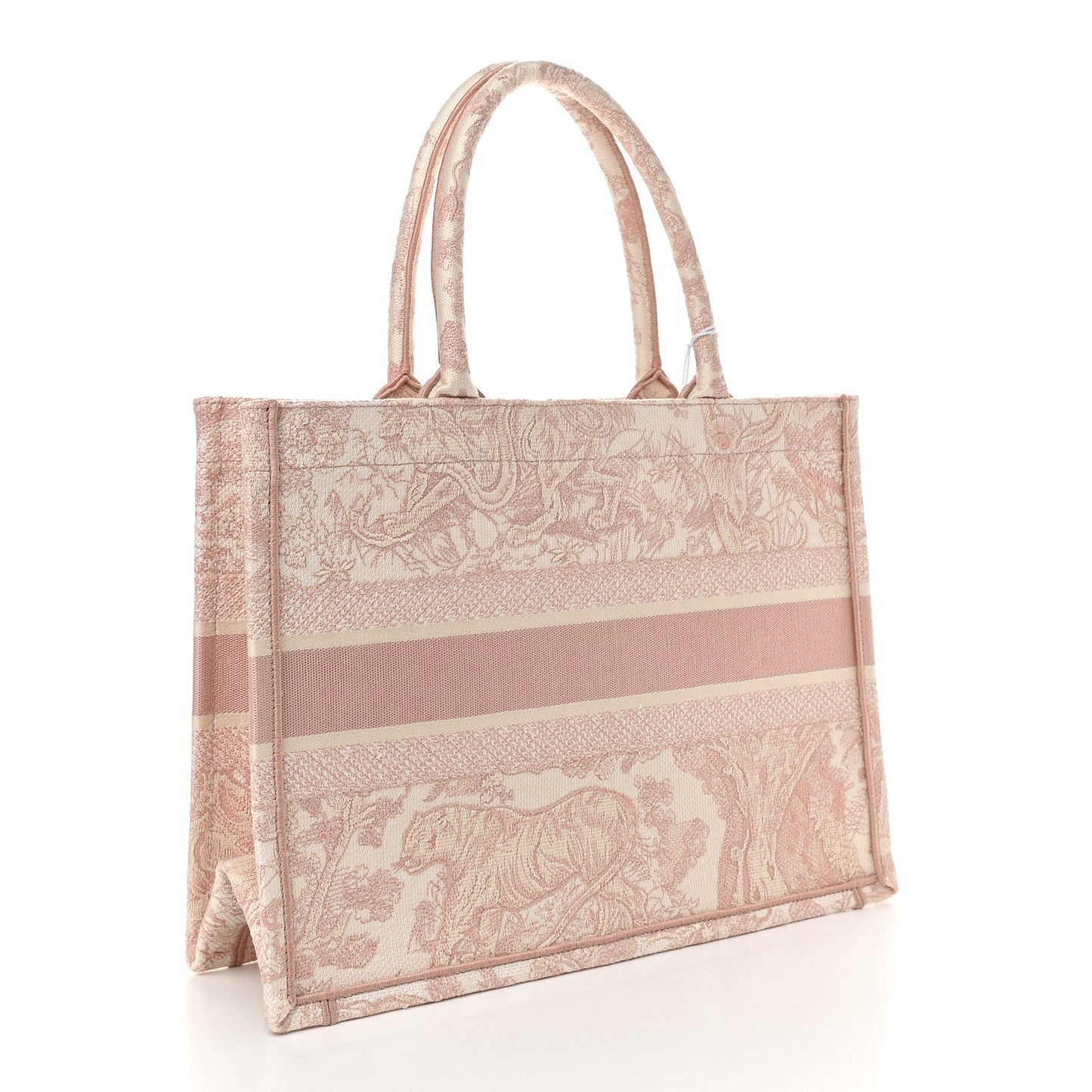 Canvas Toile De Jouy Embroidered Medium Book Tote Pink