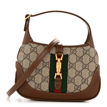 Gucci GG Supreme Monogram Azalea Calfskin Web Mini Jackie 1961 Hobo Beige Ebony Brown Sugar 1 of 11