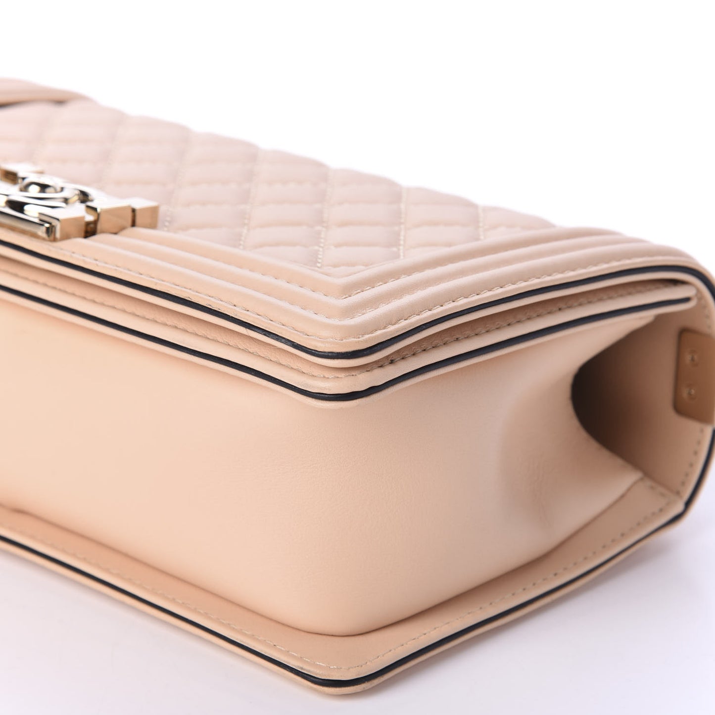 Calfskin Quilted Medium Top Handle Boy Flap Beige Clair