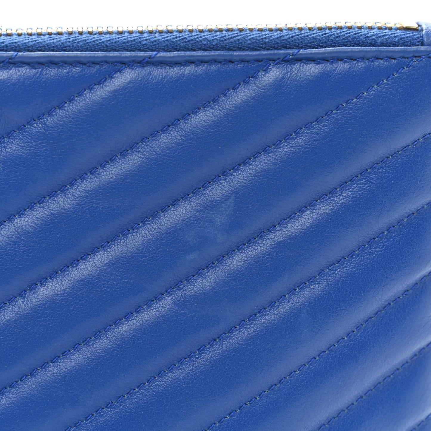 Calfskin Matelasse Chevron Monogram Zip A5 Pouch Blue Majorelle