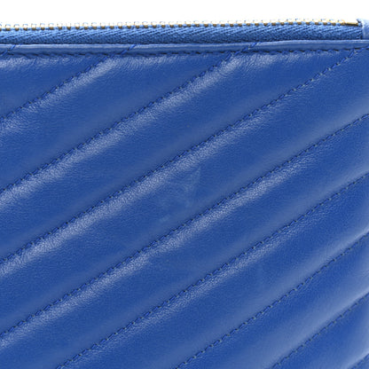 Saint Laurent Calfskin Matelasse Chevron Monogram Zip A5 Pouch Blue Majorelle 11 of 11