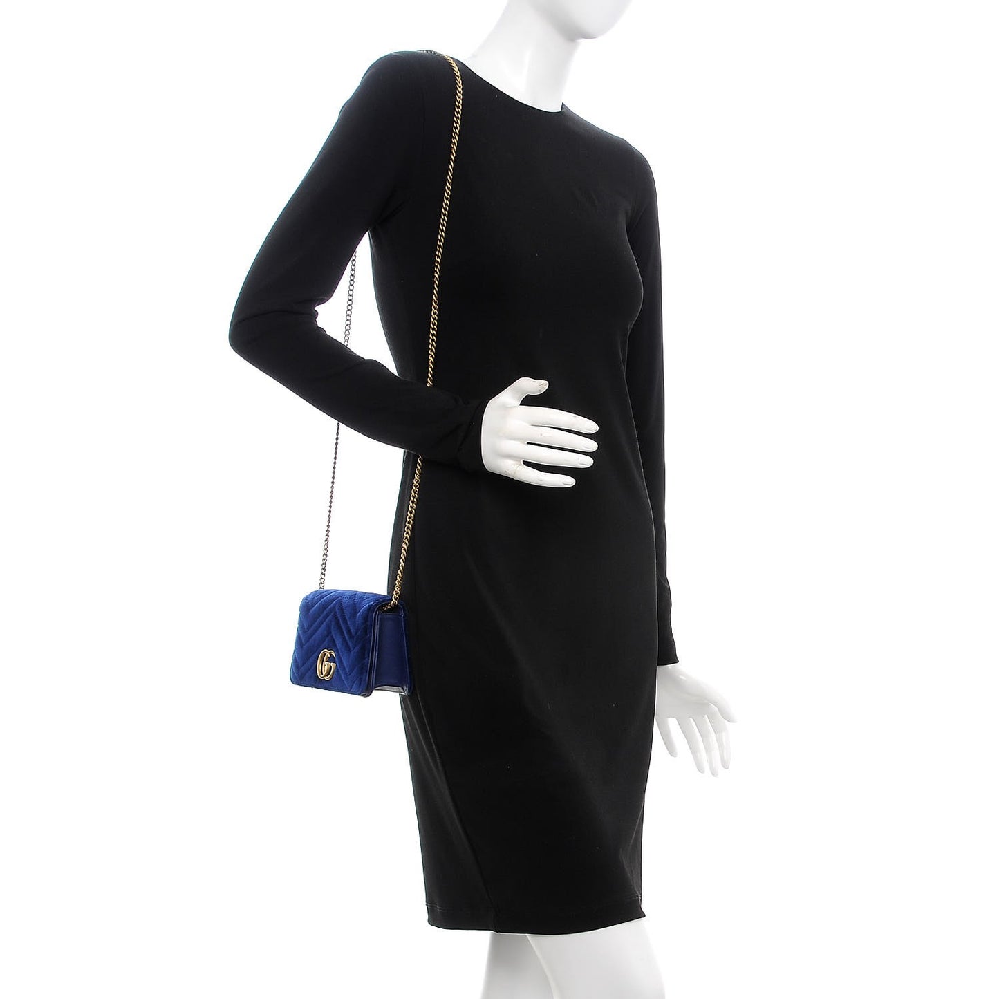 Velvet Matelasse GG Marmont Mini Bag Cobalt Blue