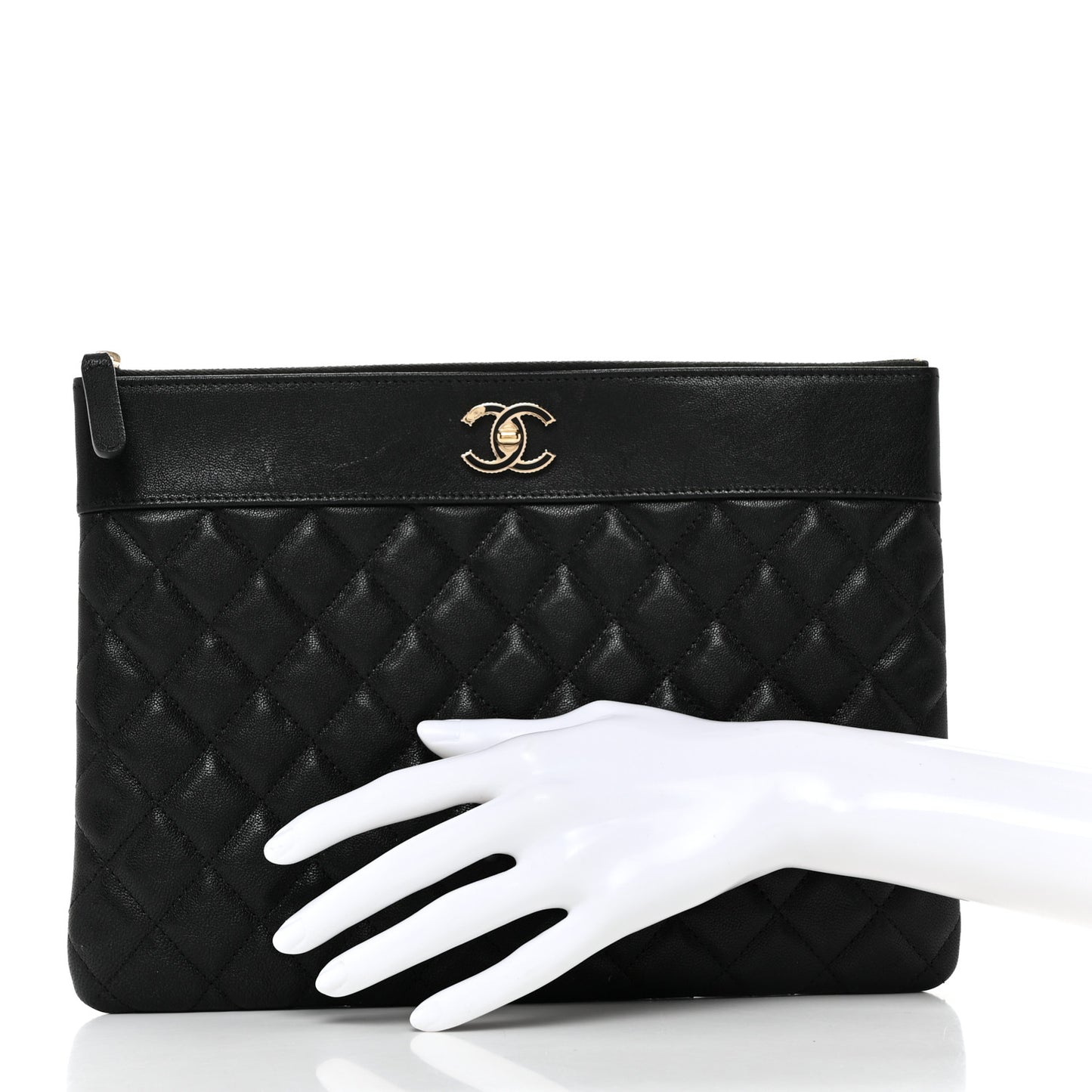 Caviar Quilted Mademoiselle Vintage Large Zip Pouch Black