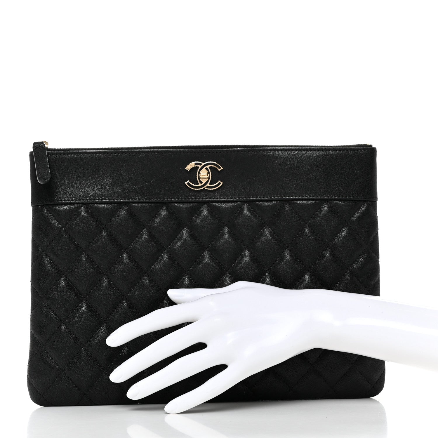 Chanel Caviar Quilted Mademoiselle Vintage Large Zip Pouch Black 2 of 8