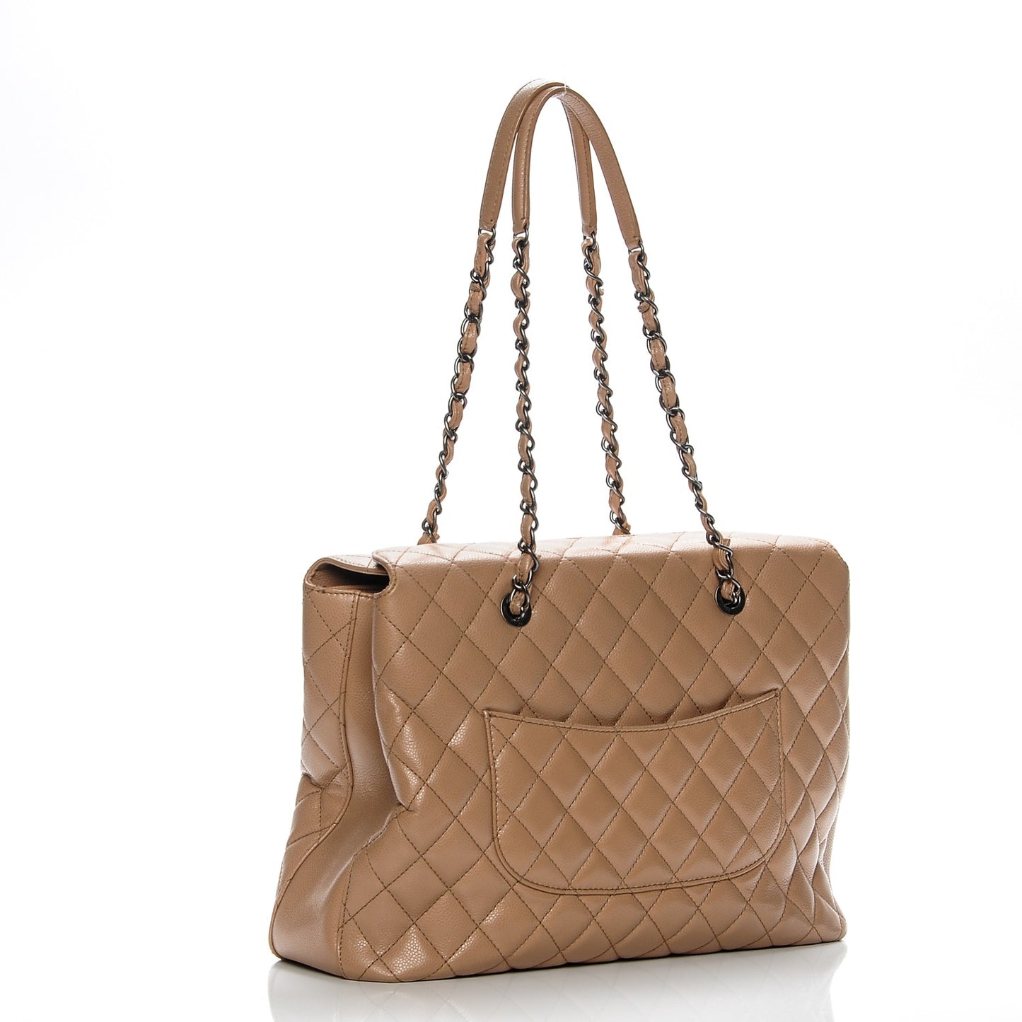 Caviar Quilted Large City Shopping Tote Beige