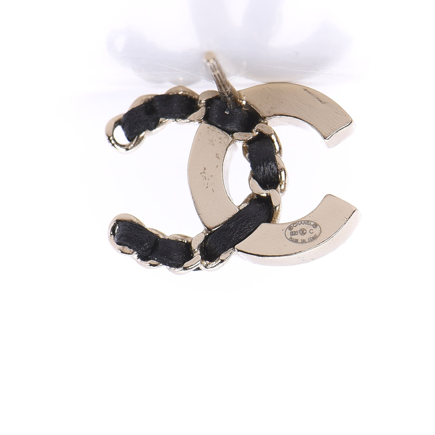 Chanel Crystal Baguette Lambskin Chain CC Vintage Allure Stud Earrings Black Gold 4 of 5