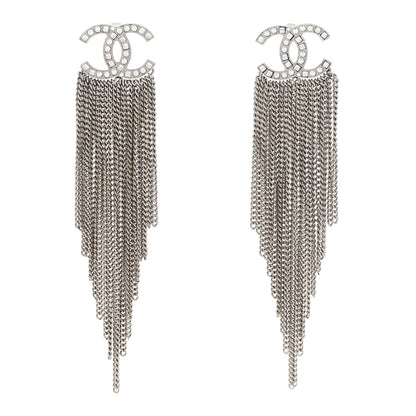 Chanel Baguette Crystal CC Chain Drop Earrings Silver 1 of 5