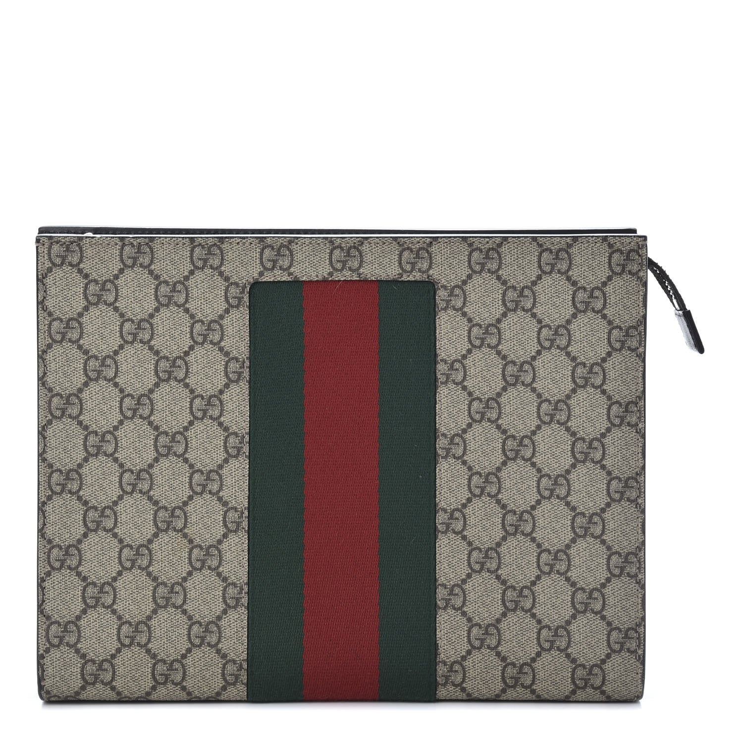 Gucci GG Supreme Monogram Selleria Calfskin Web New Web Cosmetic Case Beige Ebony Cocoa 1 of 7