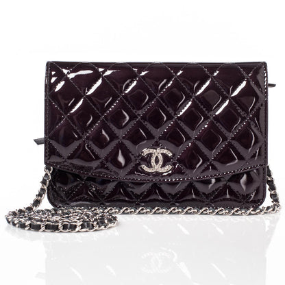Chanel Patent Quilted Wallet On Chain Black 1 of 8