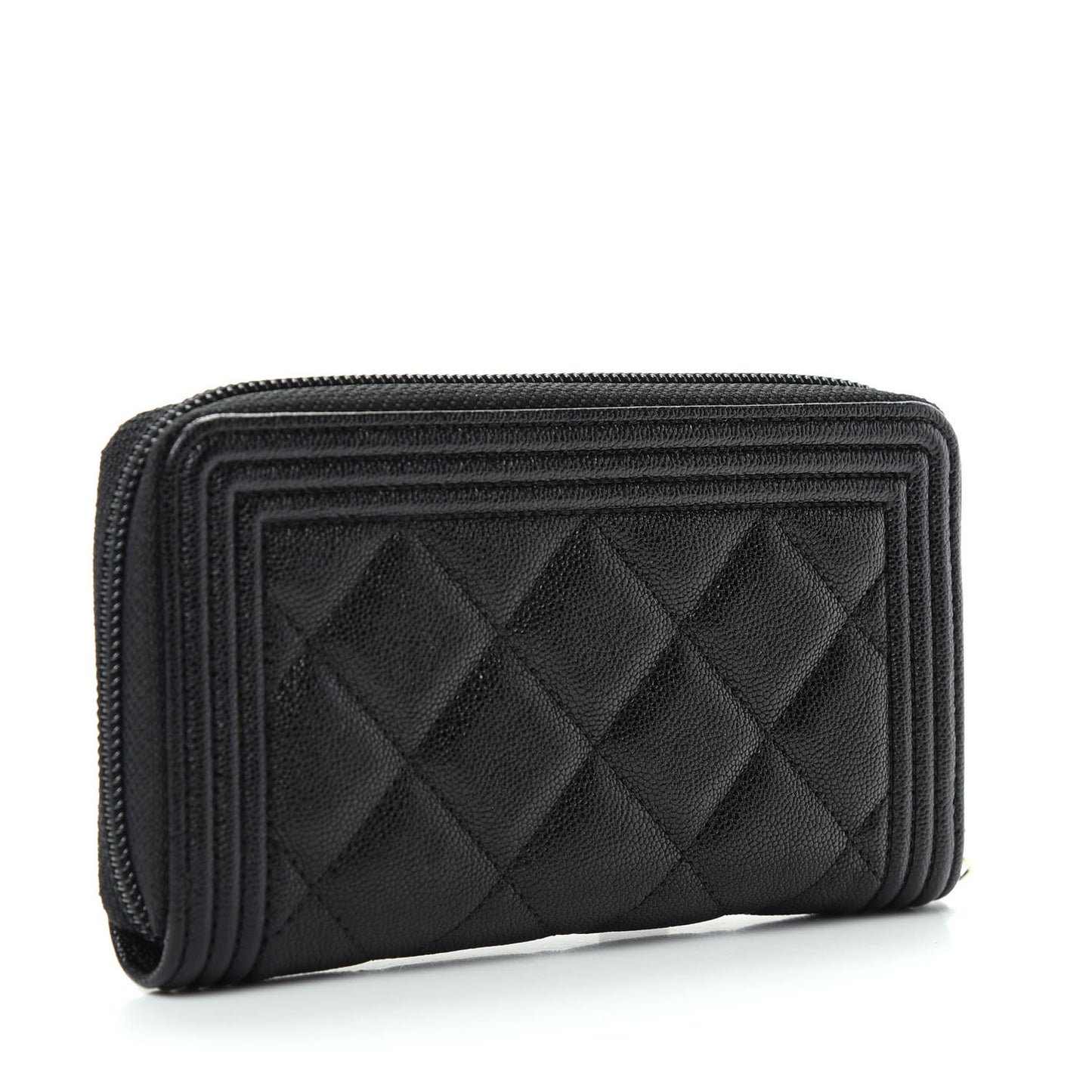 Caviar Quilted Small Boy Zip Around Wallet Black