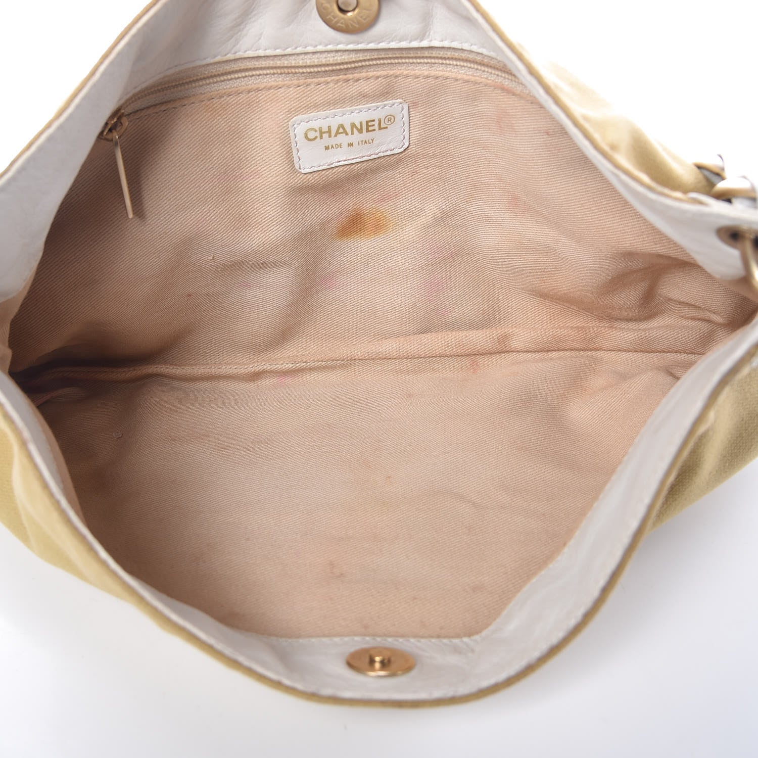 Chanel Lambskin Canvas CC Olsen Chain Small Shoulder Bag White Brown 5 of 15
