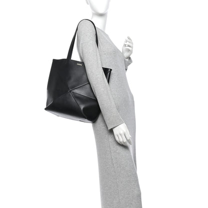 Loewe Shiny Calfskin Medium Puzzle Fold Tote Black 2 of 12