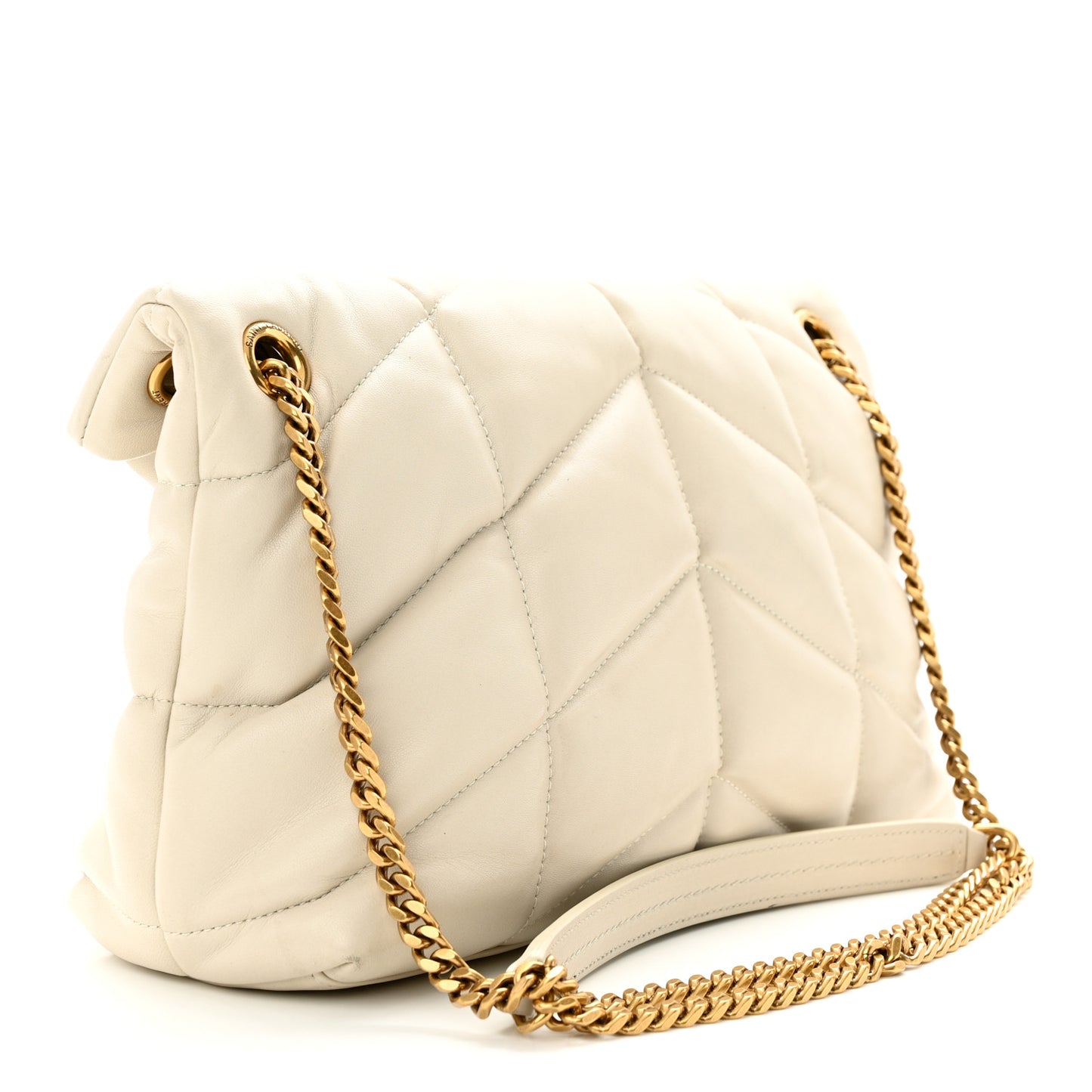 Lambskin Quilted Small Loulou Puffer Monogram Chain Satchel Crema Soft