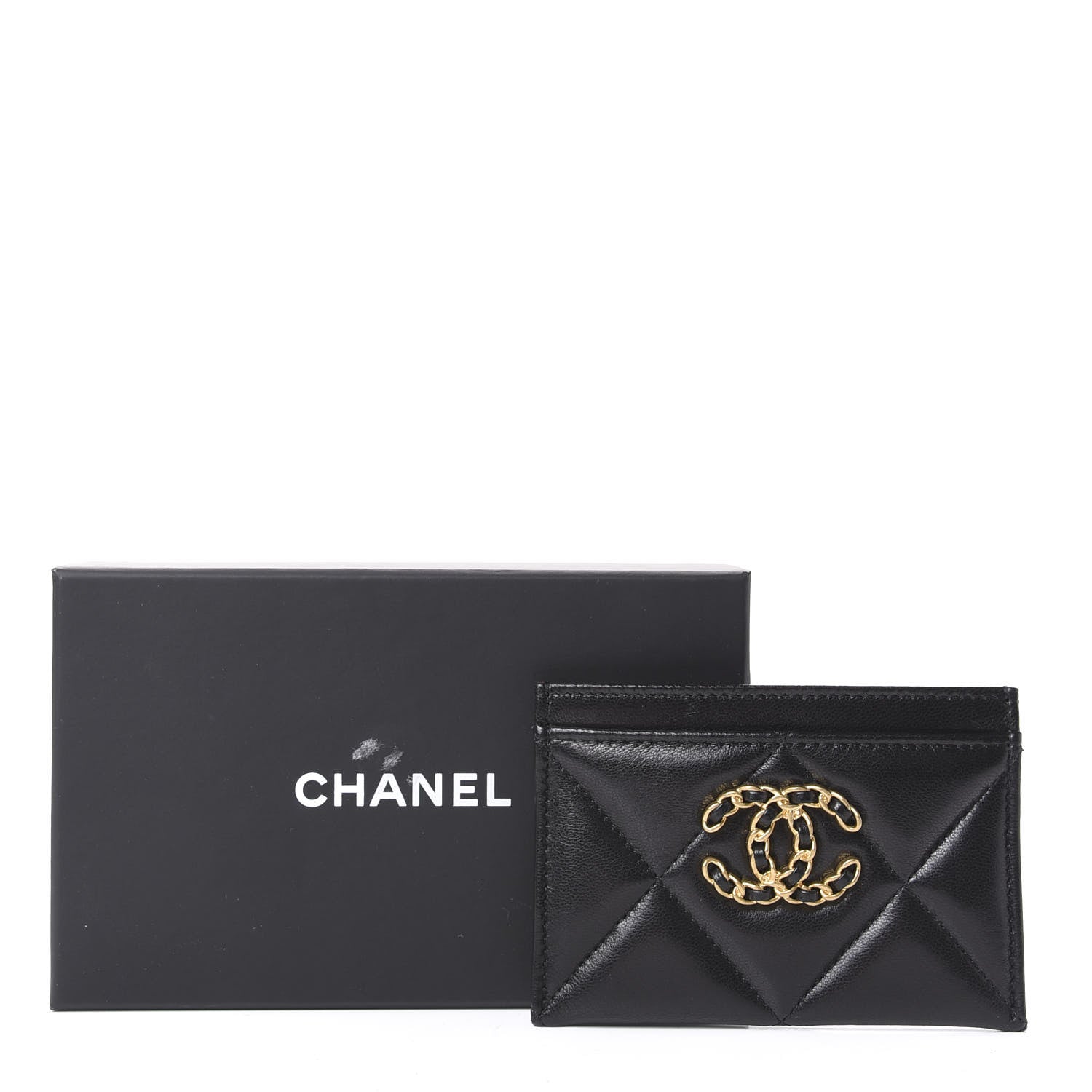 Chanel Shiny Goatskin Quilted Chanel 19 Card Holder Black 11 of 11