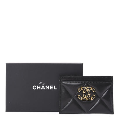 Chanel Shiny Goatskin Quilted Chanel 19 Card Holder Black 11 of 11