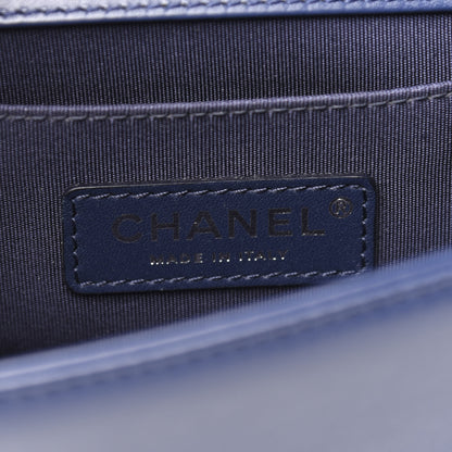 Chanel Calfskin Painted Chevron Embossed Small Boy Flap Dark Blue 8 of 10