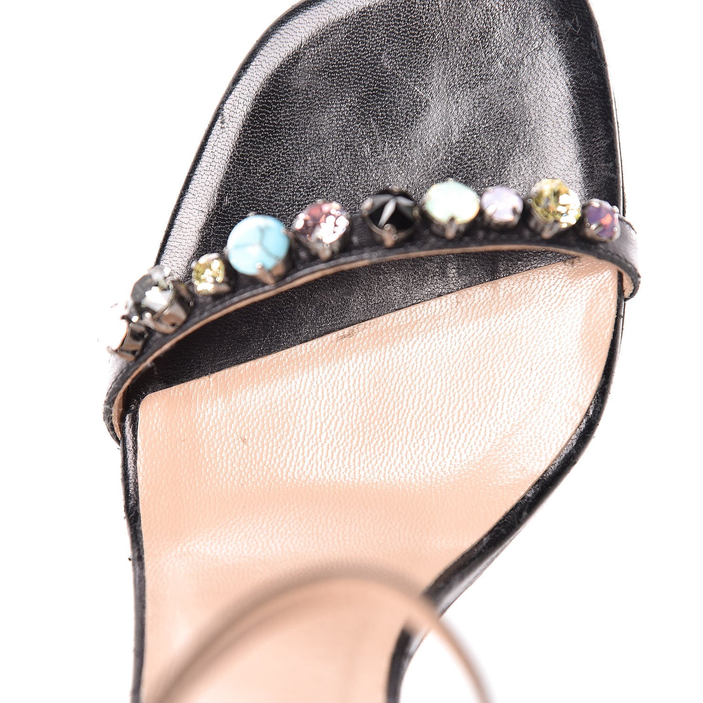 Beaded Jewel Embellished Ankle Strap Sandals 37 Black