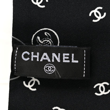 Chanel Silk Checkered Lucky Symbols CC Slim Bandeau Scarf Black White Pink 3 of 3