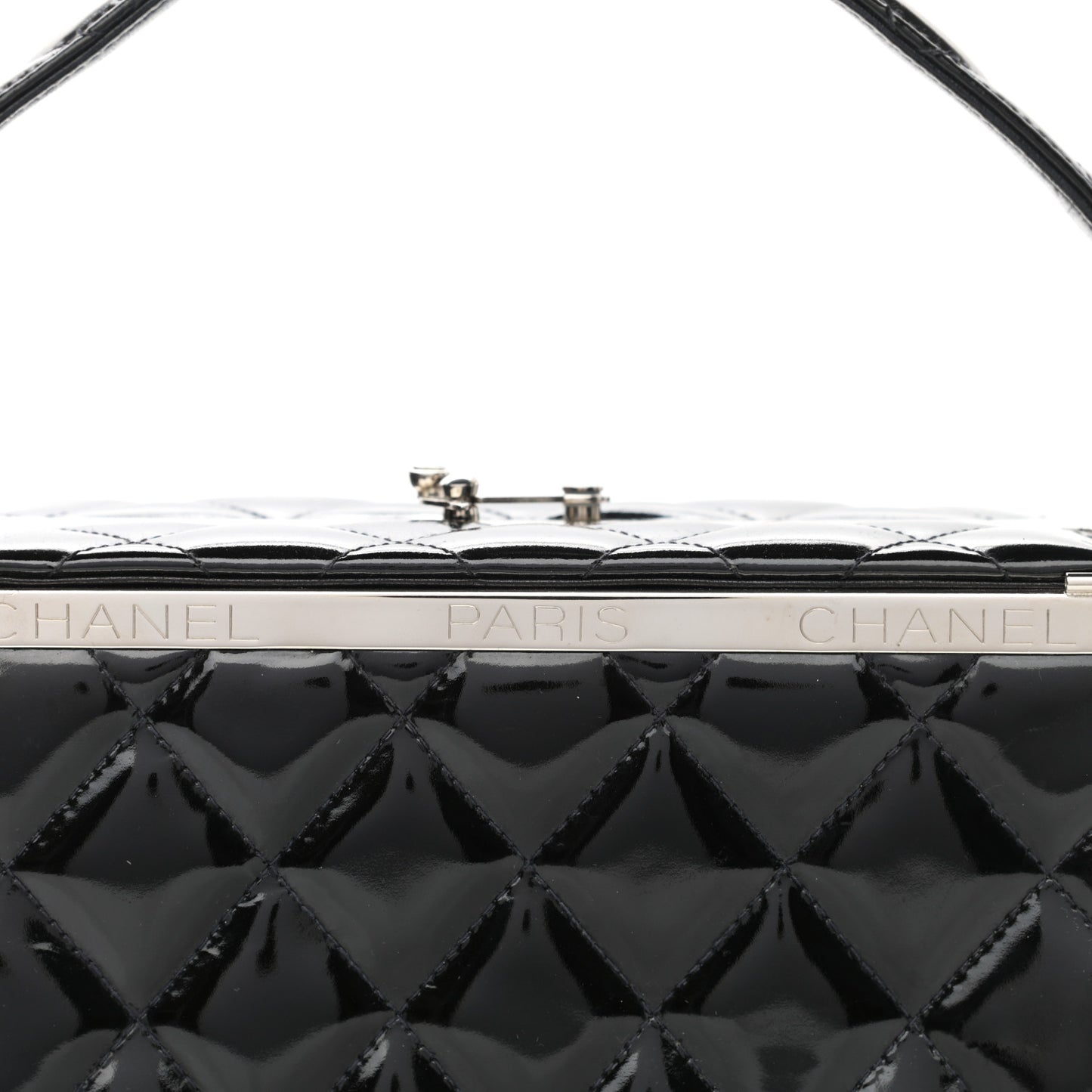 Patent Quilted Vanity Clutch Black
