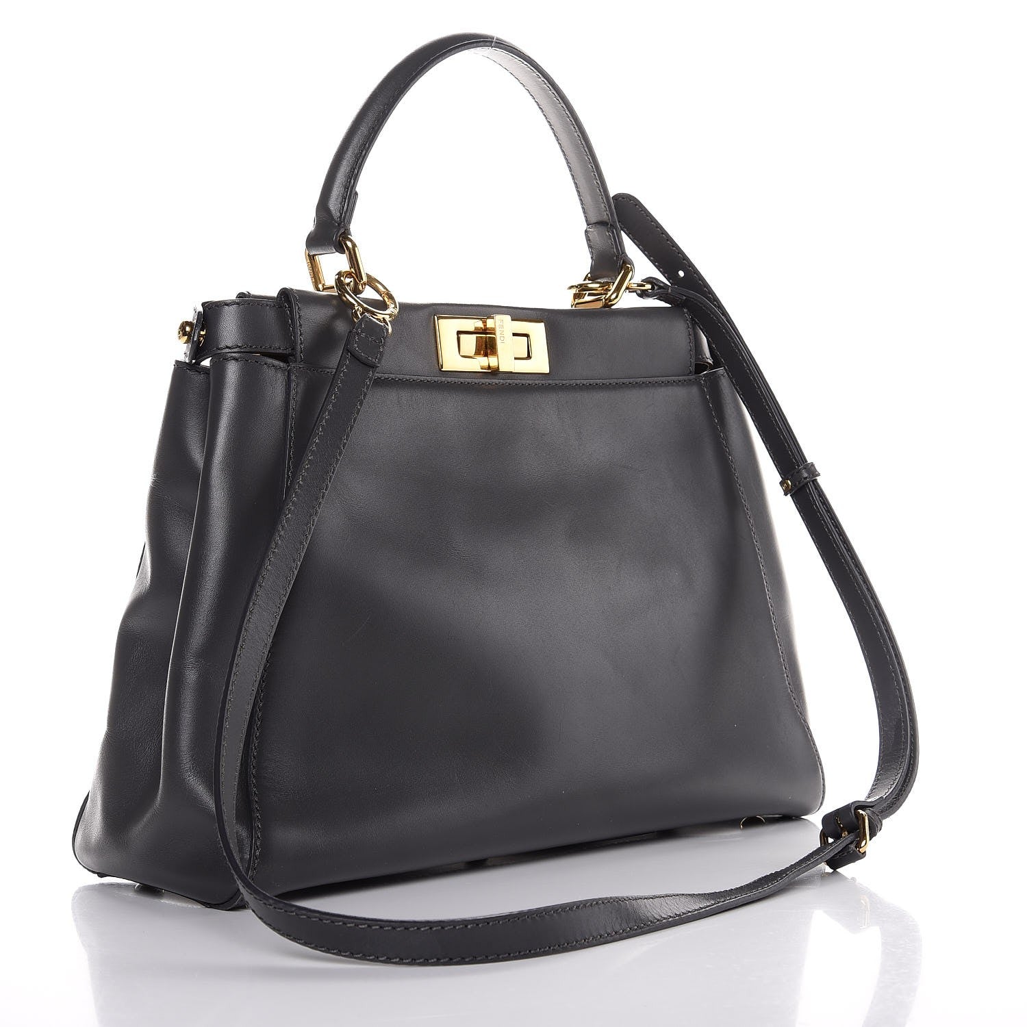 Fendi Vitello Morgan Shiny Nappa Medium Peekaboo Iconic Satchel Piombo Lime 3 of 8