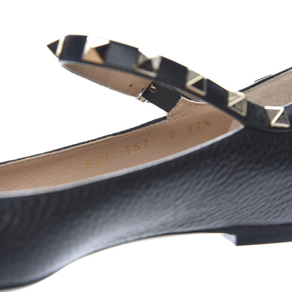 Valentino Garavani Pebbled Calfskin Rockstud Ankle Strap Ballerina Flats 37.5 Black 9 of 10