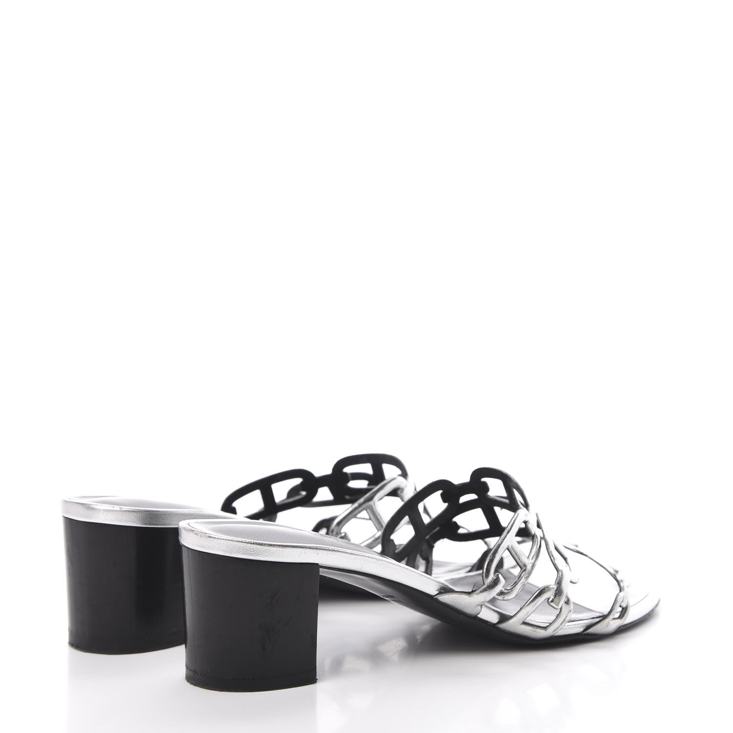 Hermes Metallic Calfskin Tandem Sandals 38 Gris Argente 4 of 15