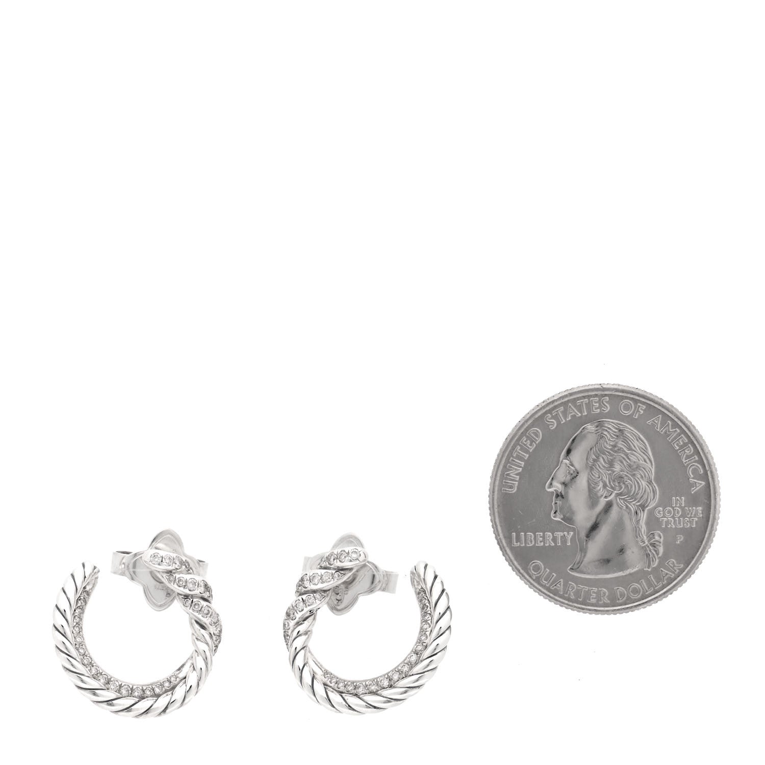 David Yurman Sterling Silver Diamond Continuance Hoop Earrings 2 of 5