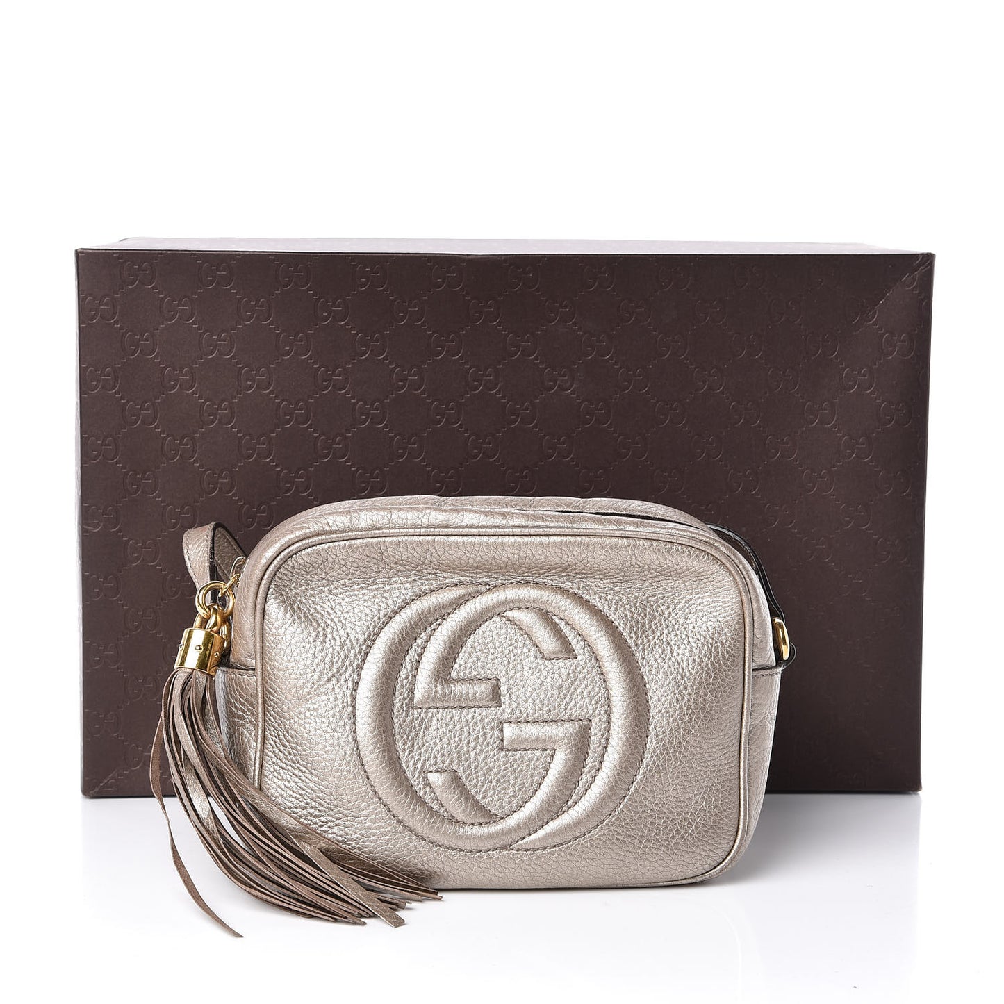 Metallic Pebbled Calfskin Small Soho Disco Bag Golden Beige
