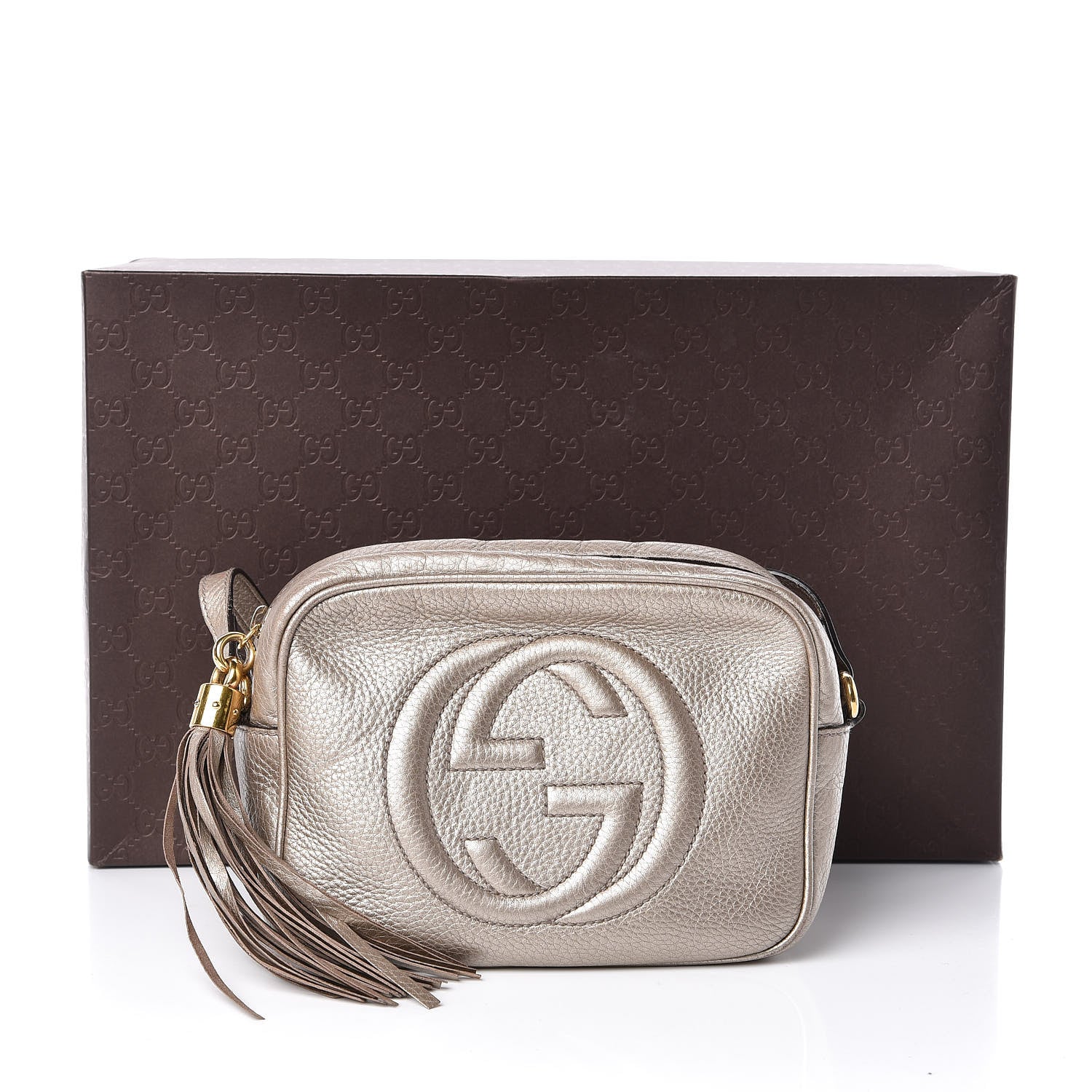 Gucci Metallic Pebbled Calfskin Small Soho Disco Bag Golden Beige 12 of 12